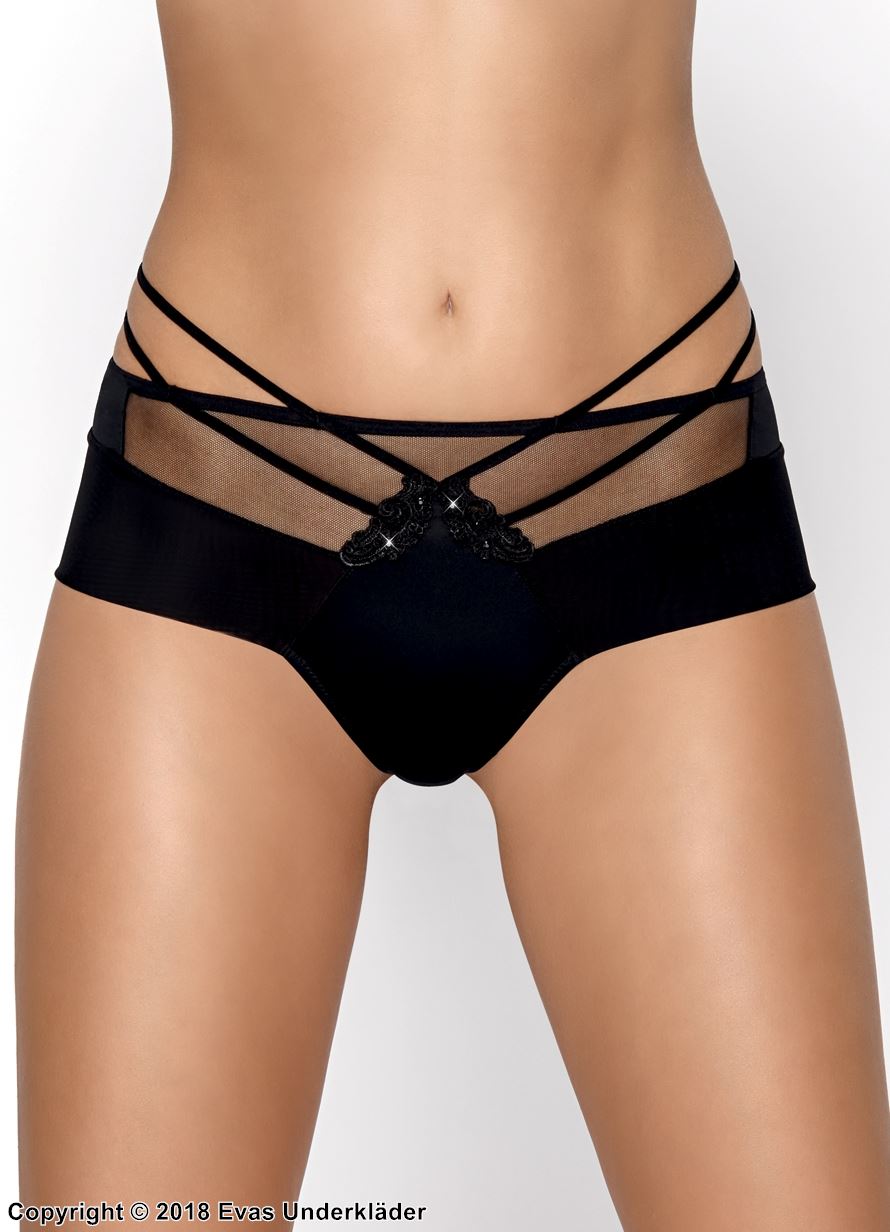 Cheeky panties, thin straps, mesh inlay